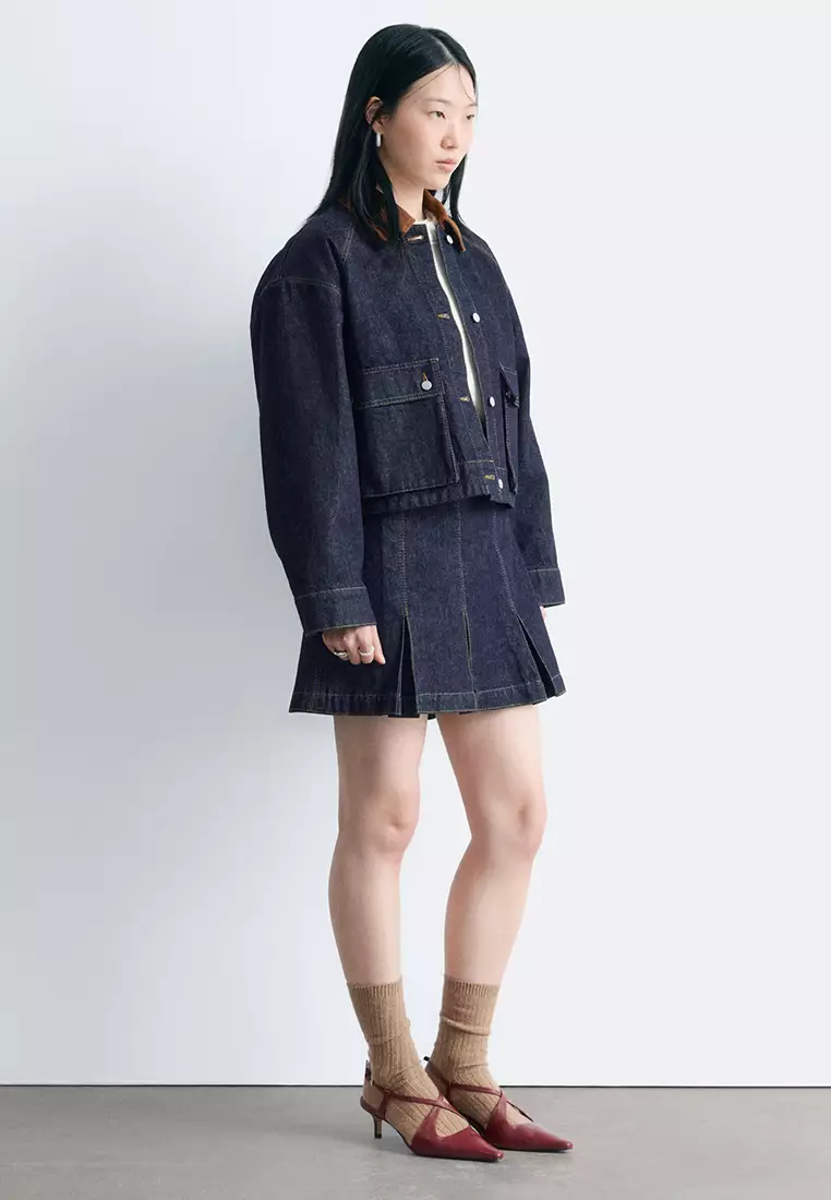 Short Cord-Collar Denim Jacket