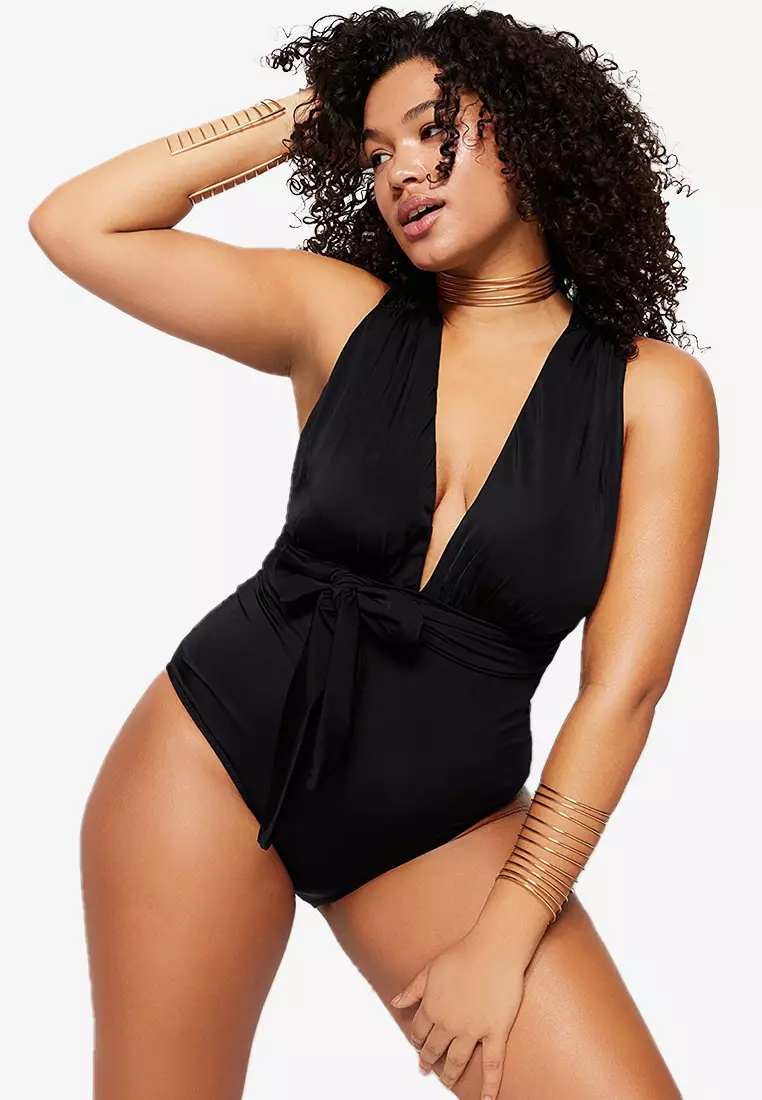 Buy Trendyol Plus Size Black Double Breasted Tie Detailed Swimsuit in Black  2024 Online
