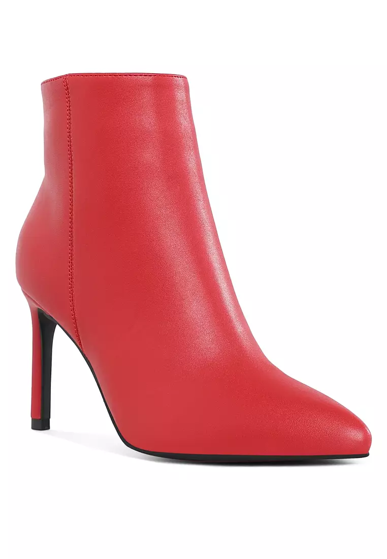 Sepatu bot hak stiletto bertekstur warna merah