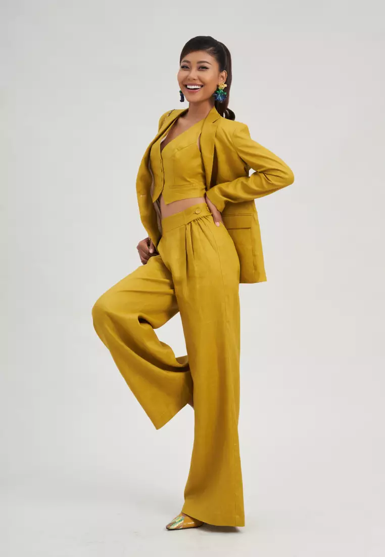 Yellow outlet linen jacket