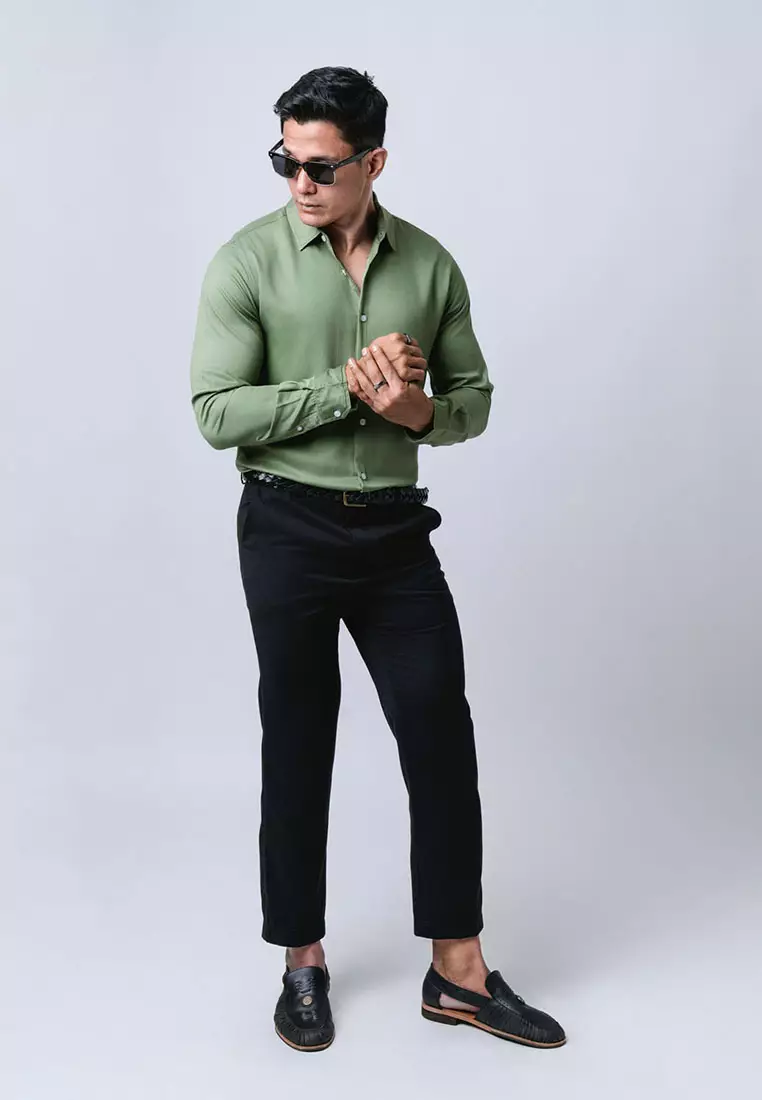 Viscose Dark Sage Green LS Casual Shirt