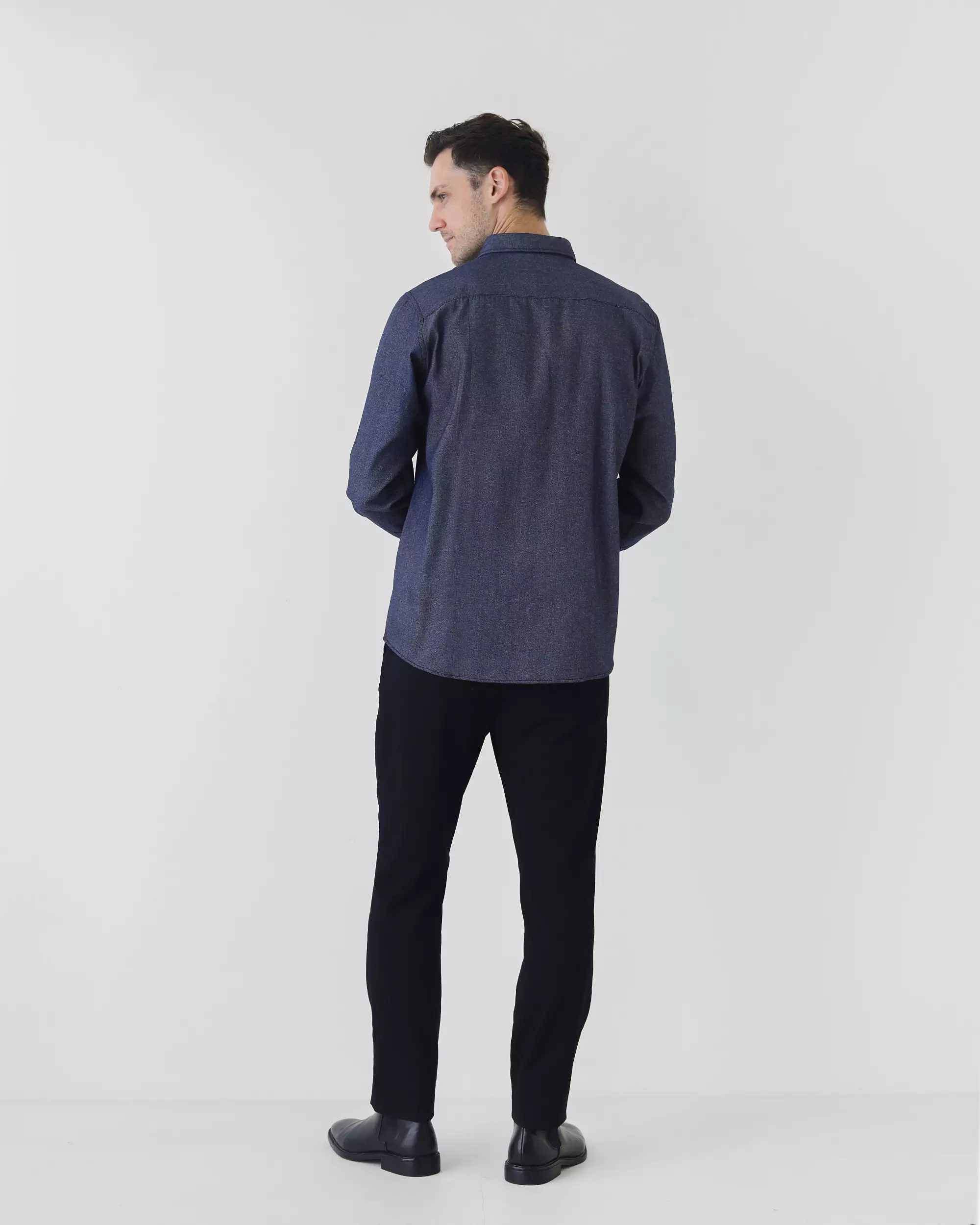 Cotton Well Light Denim Series in Denim Blue | Kemeja Lengan Panjang Denim Biru Tua