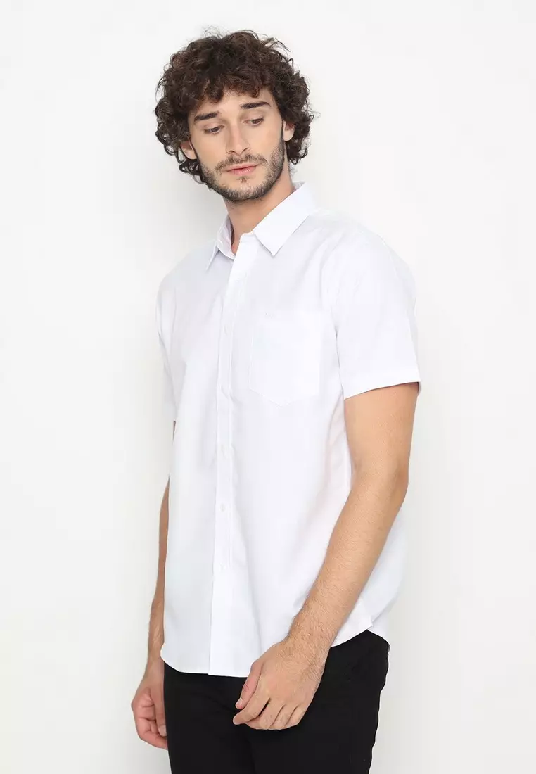 POLICE Kemeja Polos Basic Cotton Soft White Regular Fit Pria