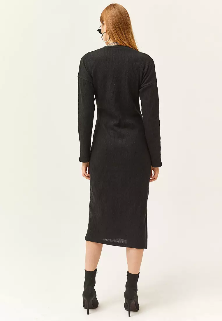 Side Slit Detail Ribbed Dress