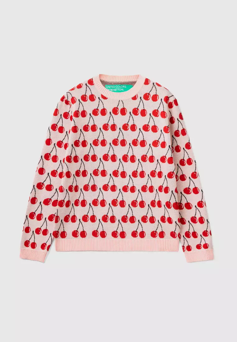 Buy United Colors of Benetton Pink sweater with cherry pattern