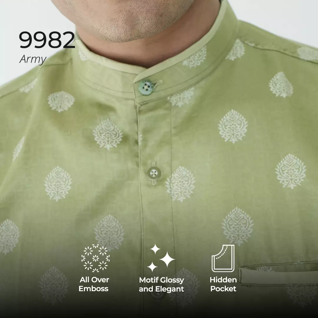 Casella Baju Koko Pria Lengan Panjang | Baju Koko Batik Syam 9982 Army