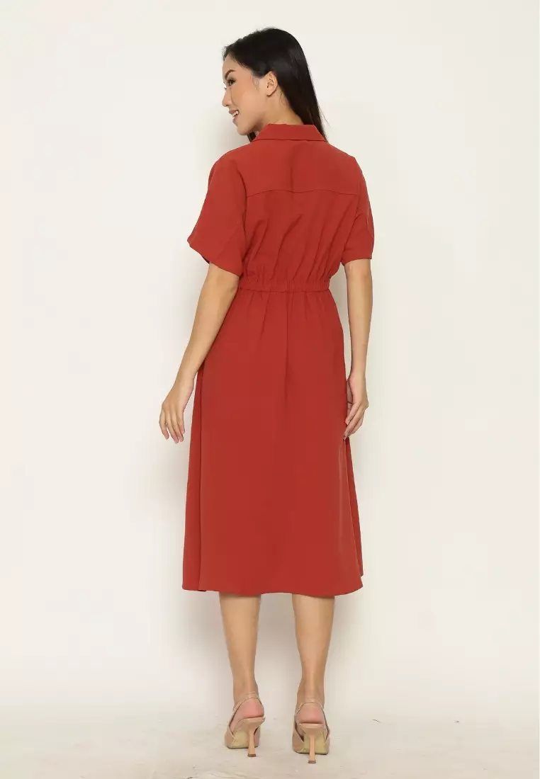 Urban Exchange Gabby Dress Terracota - Gaun Kasual Midi Dress
