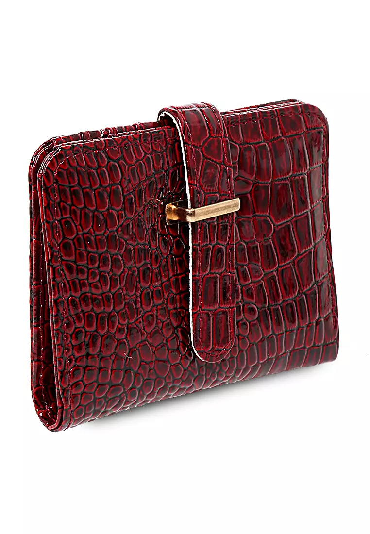 Dompet Kartu Motif Croco Design Casual Card Wallet Wanita - Maroon