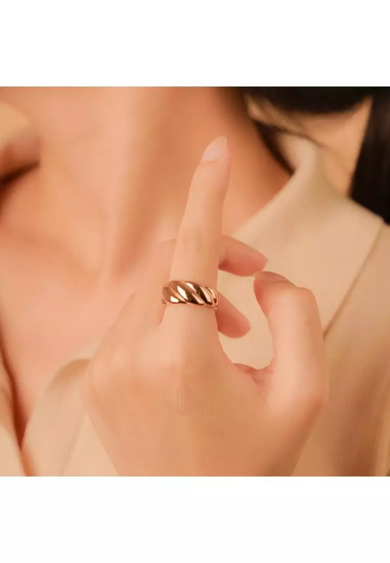 Millennia 2000 Croissant Rose Gold Ring with 925 Sterling Silver