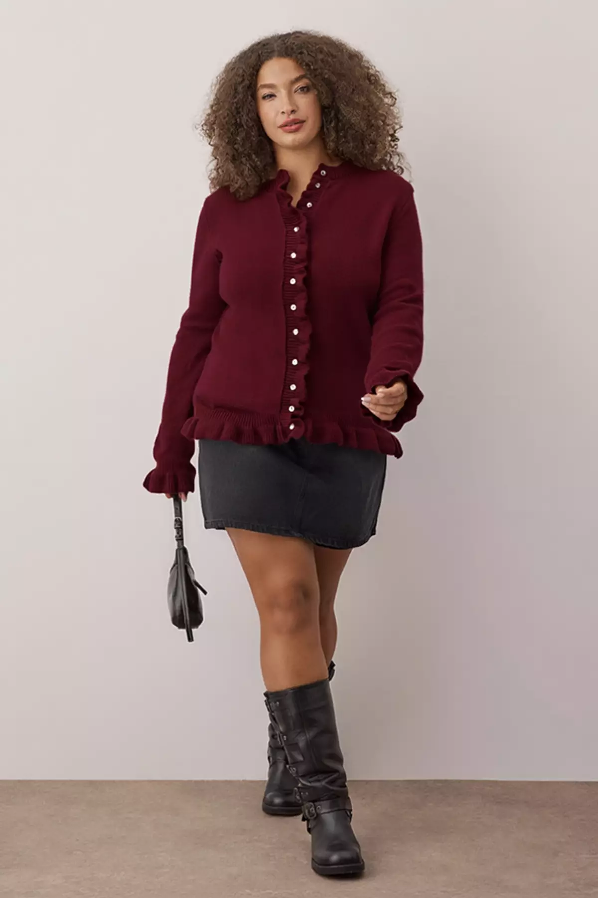Burgundy Button & Flywheel Detailed Soft Textured Knitwear Cardigan Tbbaw26Av00031