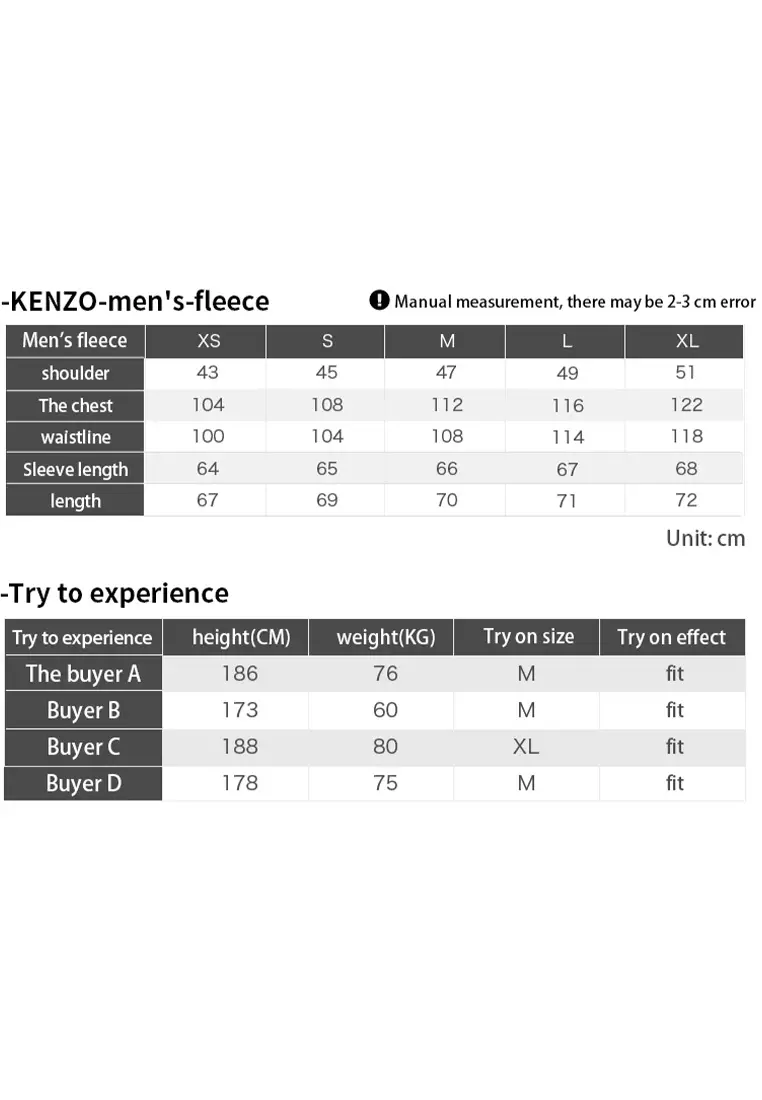 Kenzo x h y m size chart deals