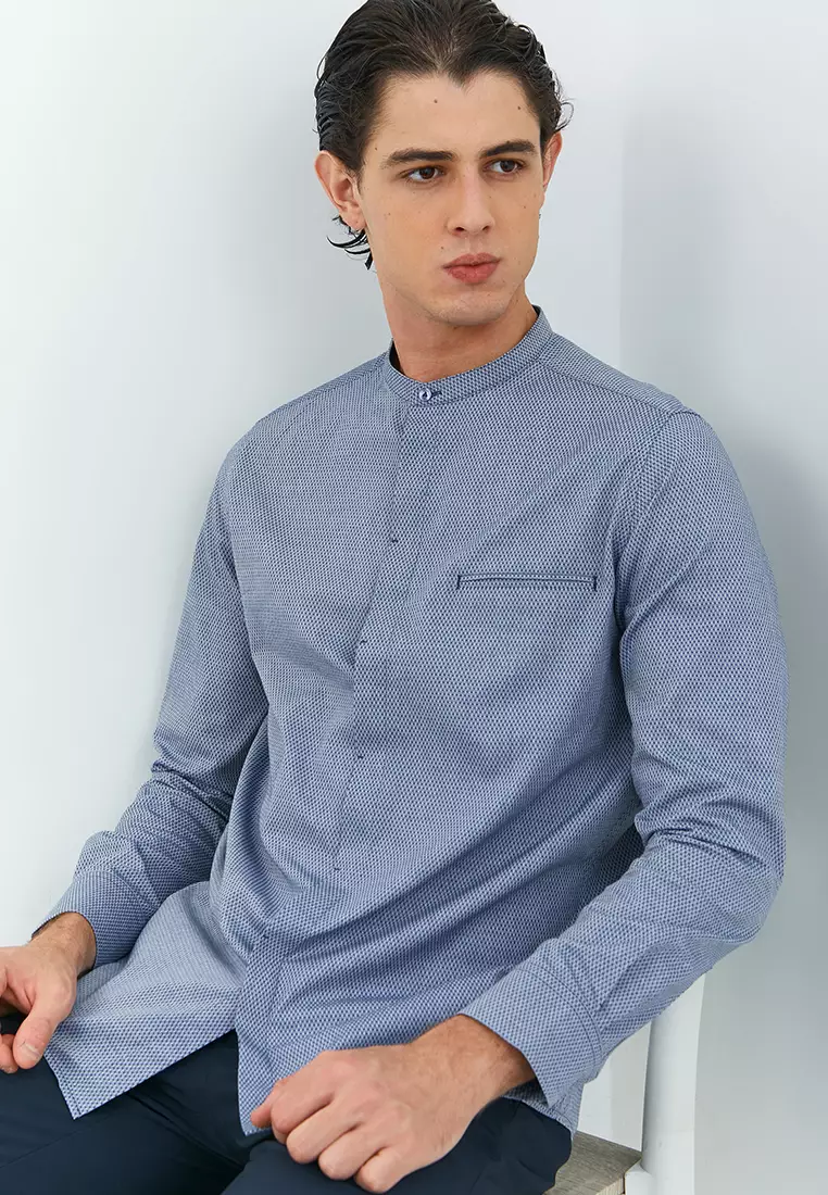 Jobb Khaldun Koko Pria Lengan Panjang Slim Fit Navy