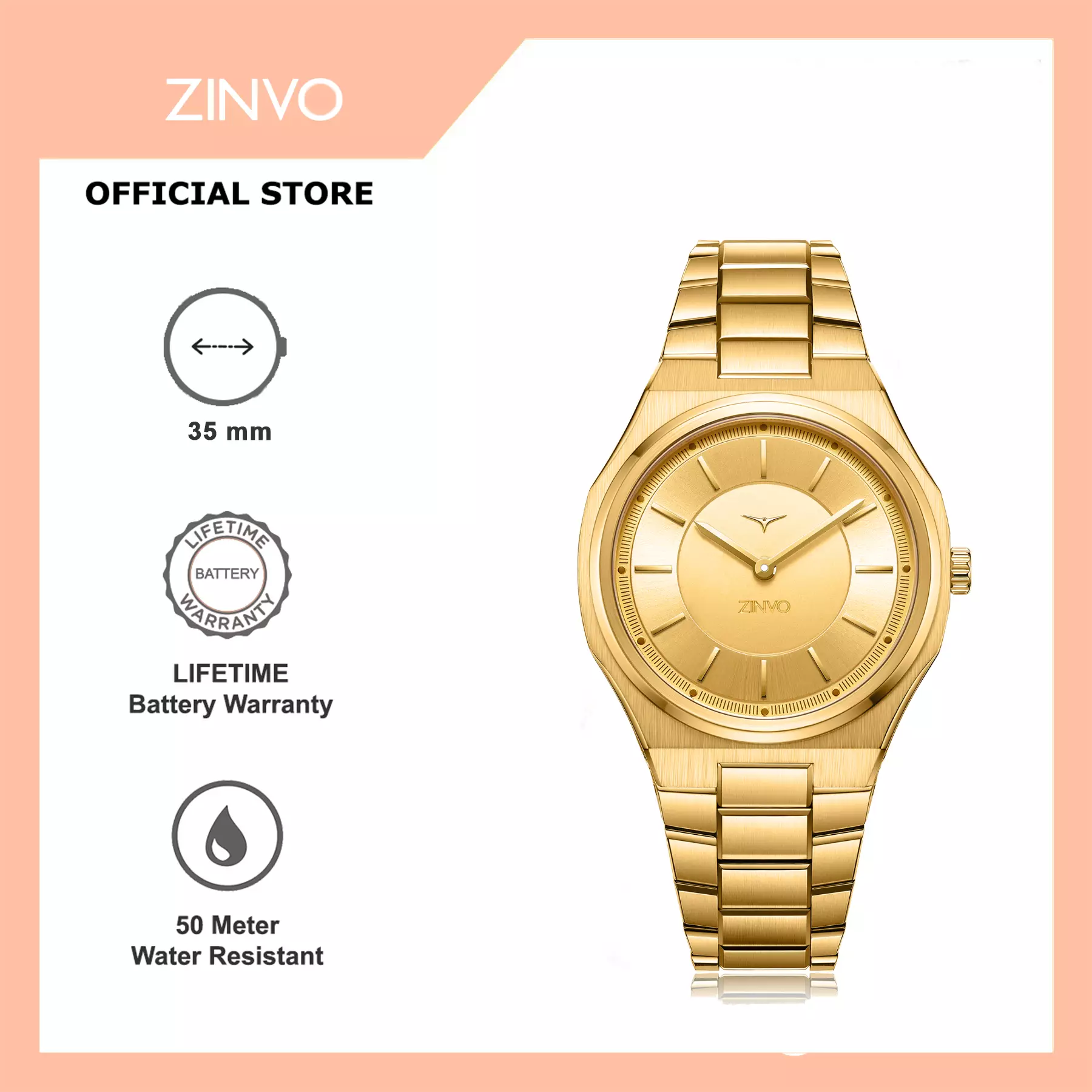 Jam Tangan Wanita Analog Zinvo Zealous Gold