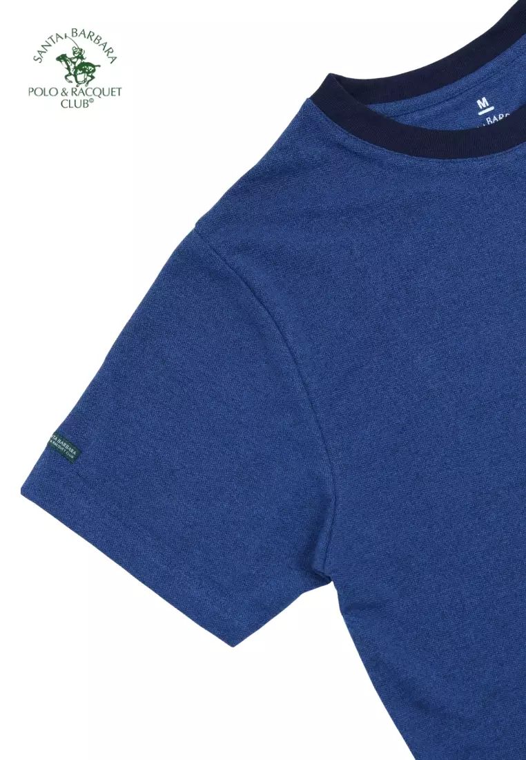 Plain Casual Cotton T-shirt with Embroidery logo on Chest-BLUE