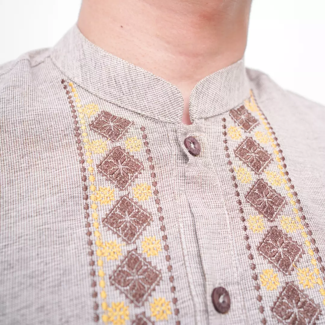 Ryusei Kemeja Kurta Kerah Koko Tanakawa 2 Tone Light Brown