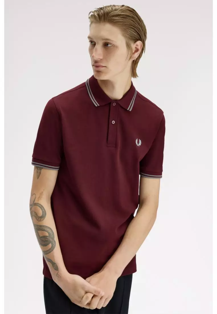 Fred Perry M3600 Twin Tipped Fred Perry Shirt (Oxblood / Stockport Blue / Stockport Blue)