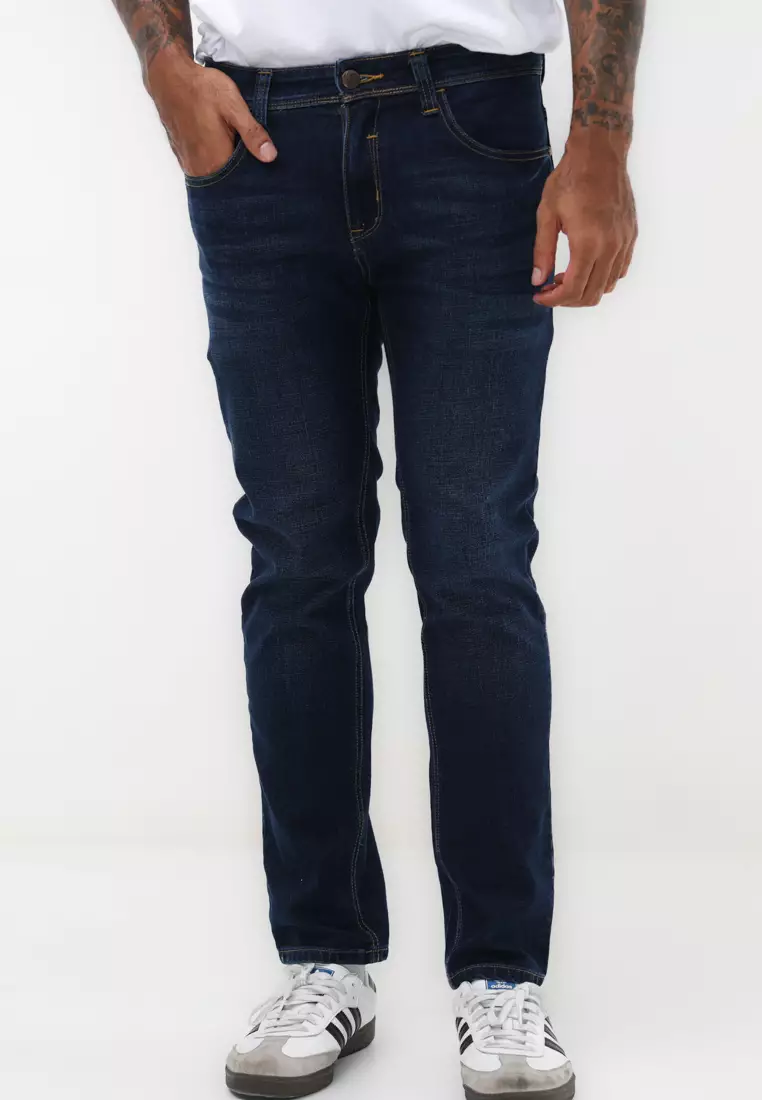 Denim Long Pants Slim Tapered Fit Stretch