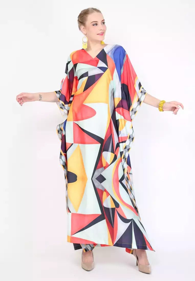 Kanzi Short Sleeve Abstract Kaftan