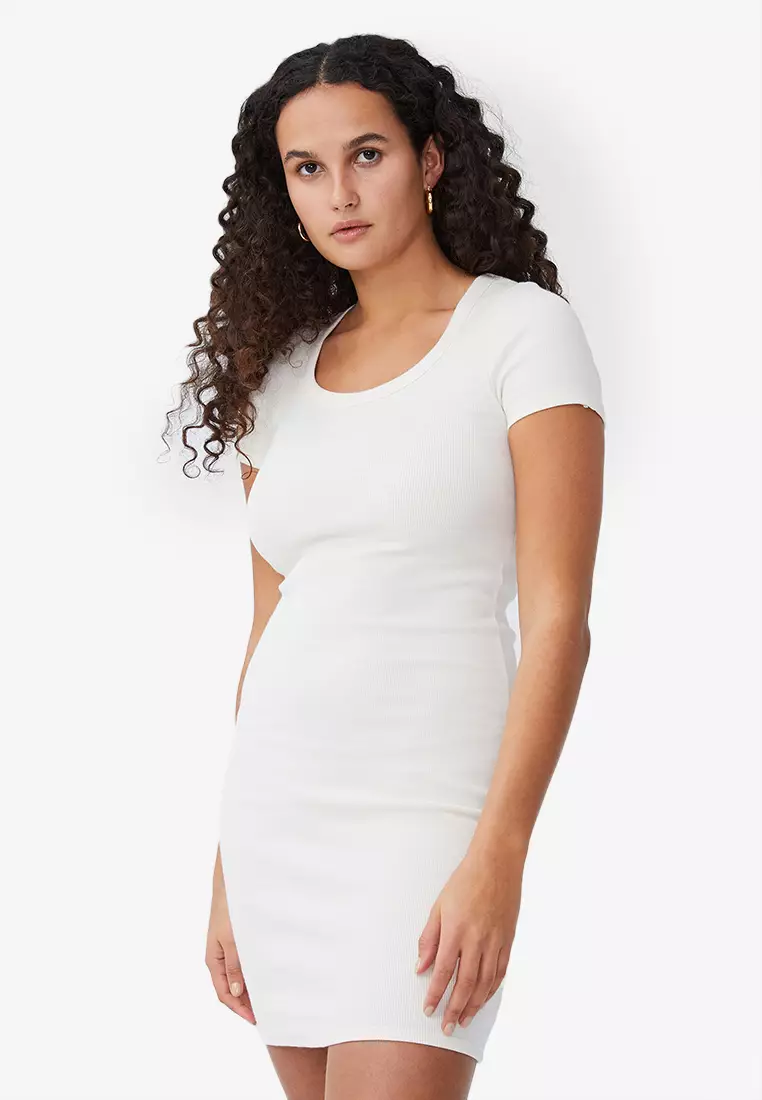 White bodycon dress 2025 short sleeve