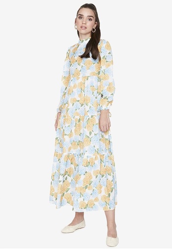 Trendyol white MODEST Floral Stand Collar Dress DC3A4AA00B2DC4GS_1