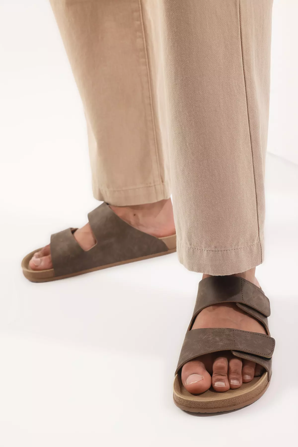 Mink Nubuck Velcro Tape Men's Flat Sole Slippers Takss25Te00034