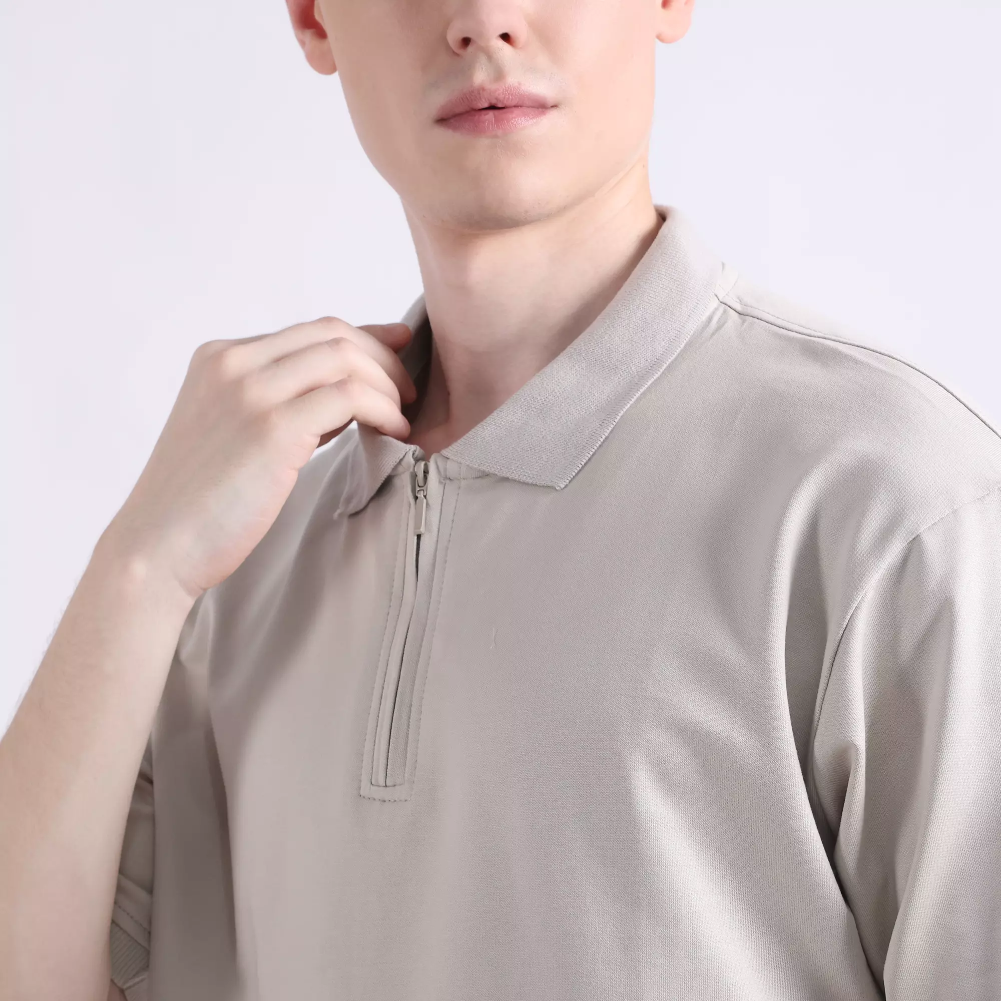 LARUSSO Resort Collection - Asher Zip Polo Shirt - Light Grey