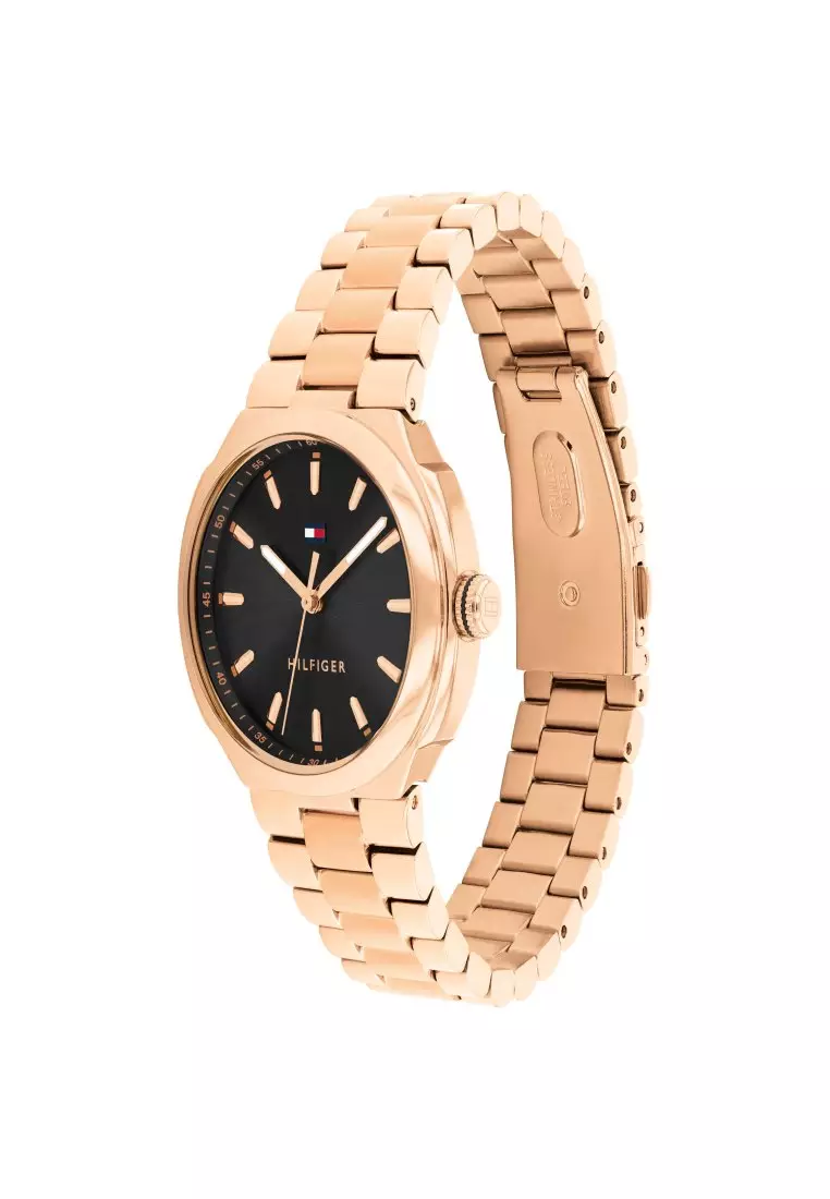 Women's Ionic Plated Rose Gold Steel Black Dial Watch - TH1782821