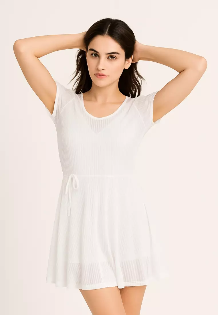 Juliet Mesh Swimdress – Korean Style Swimsuit with Padded Bra | Elegant Modest Swimwear for Women