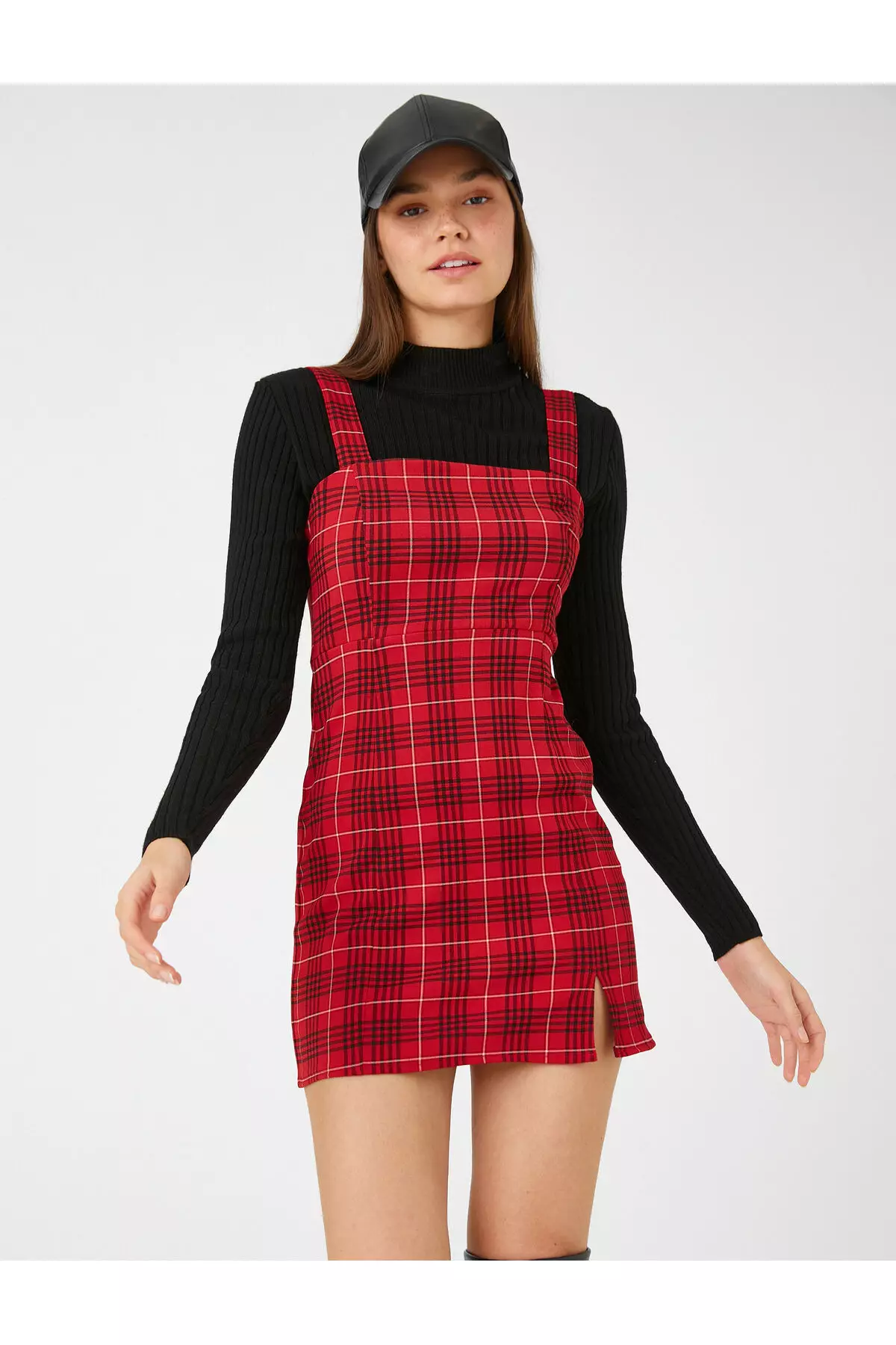 Red check cheap pinafore