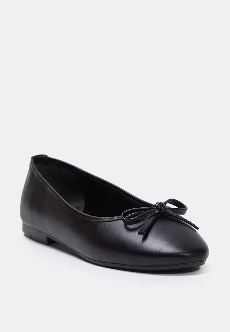 Black Bow Detailed Almond Toe Women's Ballerinas Takss25Be00002