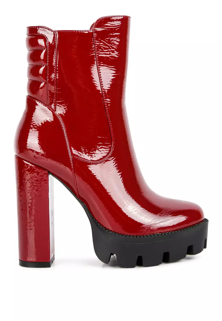 Buy London Rag Burgundy Collared Patent High Heeled Ankle Boot
