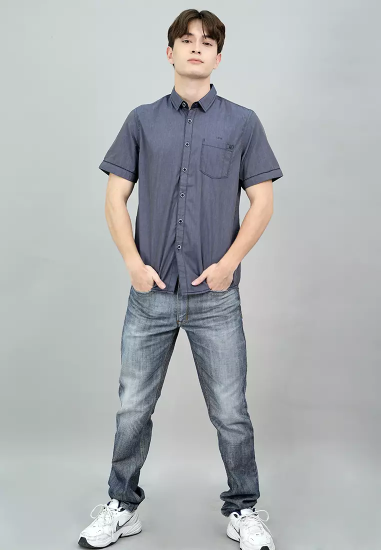 LGS - Kemeja Casual Pria Lengan Pendek Motif Tekstur Warna Abu-Abu Slim Fit - JSH.391.S1189F.950.C