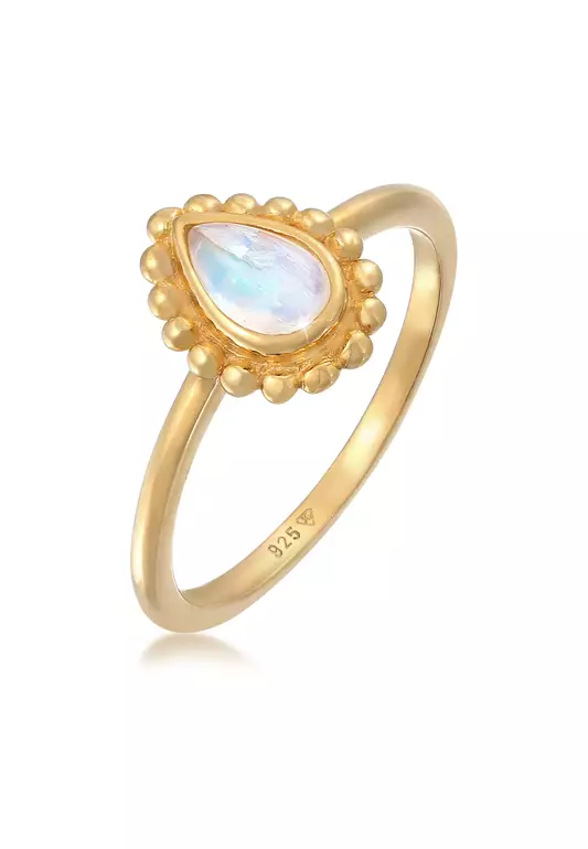 Ring Drops Balls Moonstone Gold Plated