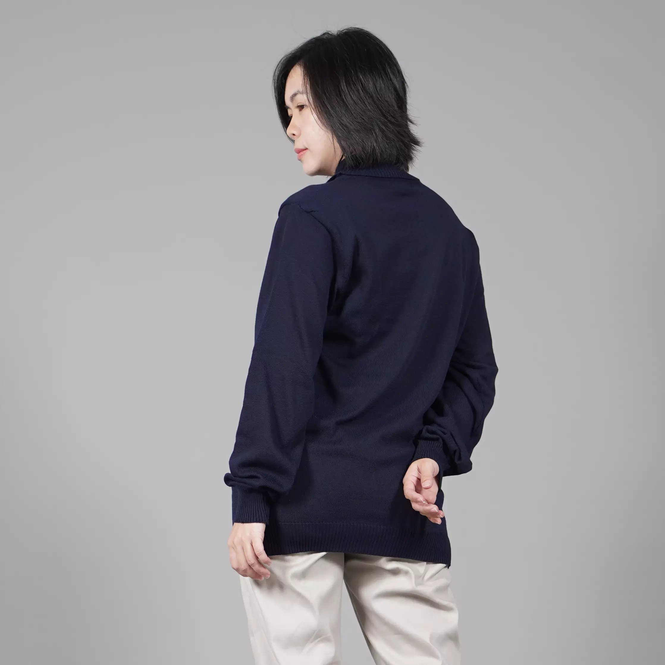 JEHOON Knit Turtle Neck Wanita Sweater Rajut Leher Tinggi Wanita - NAVY