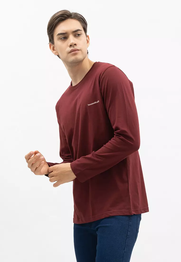 Houseofcuff Kaos Cotton Combed Lengan Panjang Pria Marun