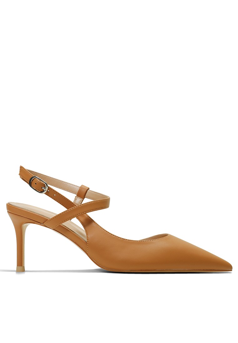 6CM Synthetic Leather Pointed Slingback Mid Heels HZL279-2