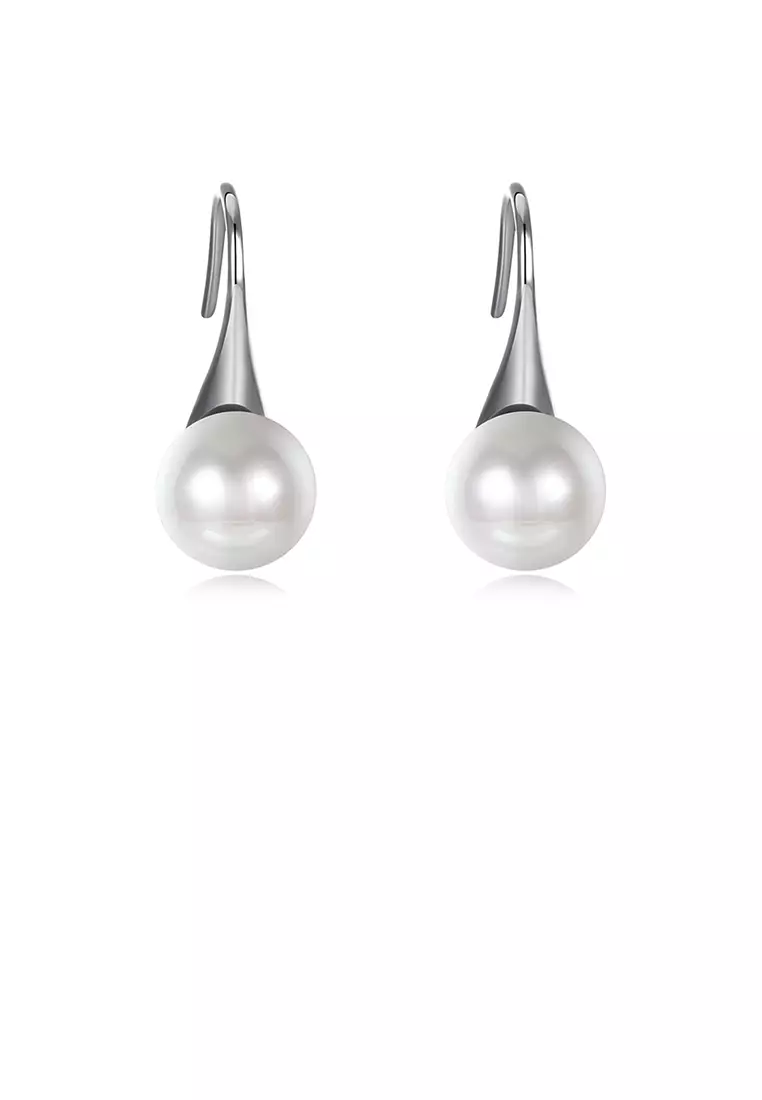 White pearl store dangle earrings