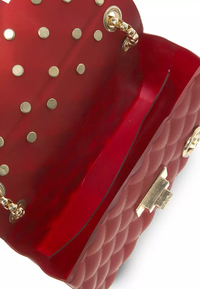 Ives Slingbags Women Tali Rantai Hiasan Diamond Casual Tas Jelly Premium Quality - Maroon