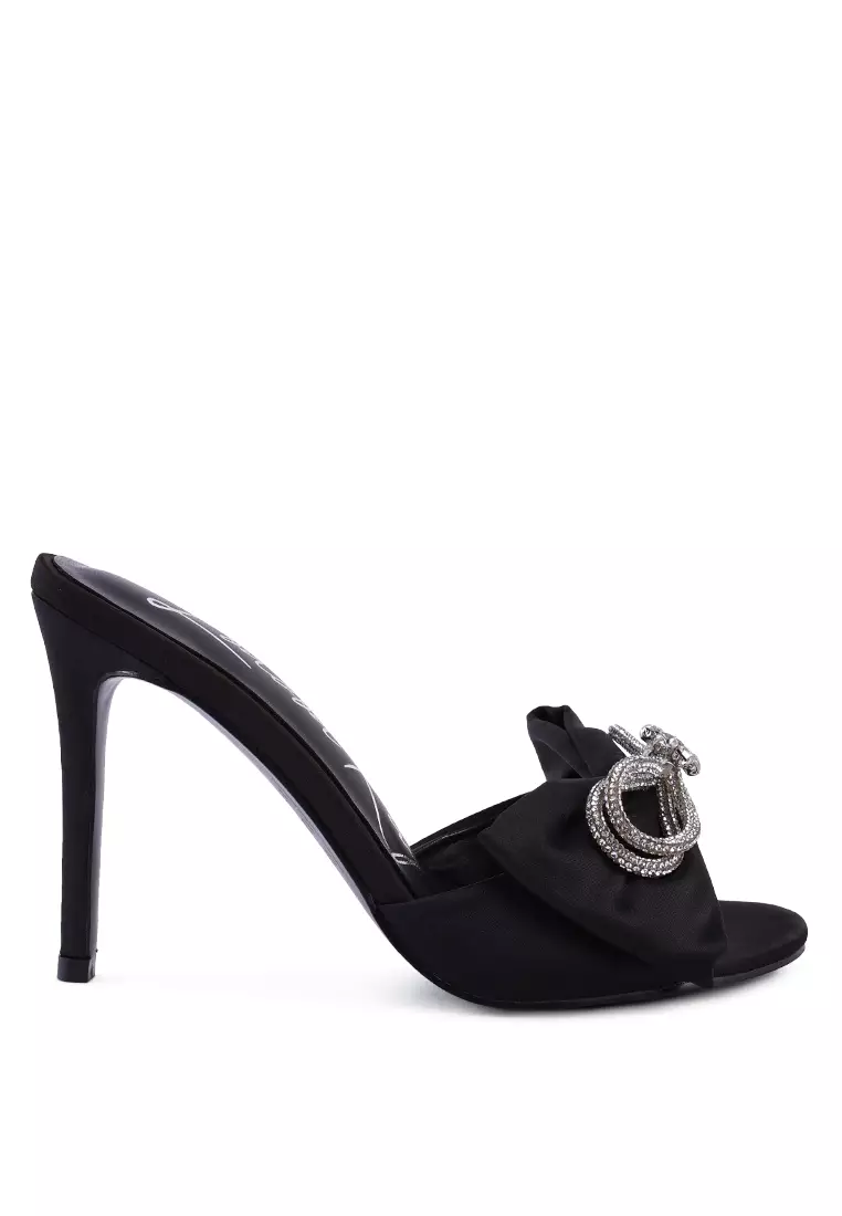 Discount on London Rag  shoes - SKU: Crystal Bow Satin High Heeled Sandals In White