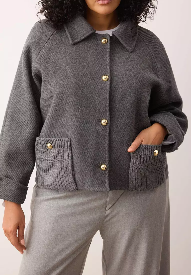 Gray Regular Fit Cashmere Slim Plus Size Coat