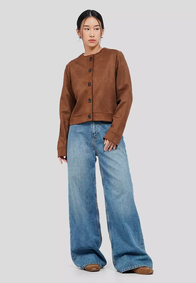 Long Sleeve Cropped Suede Jacket