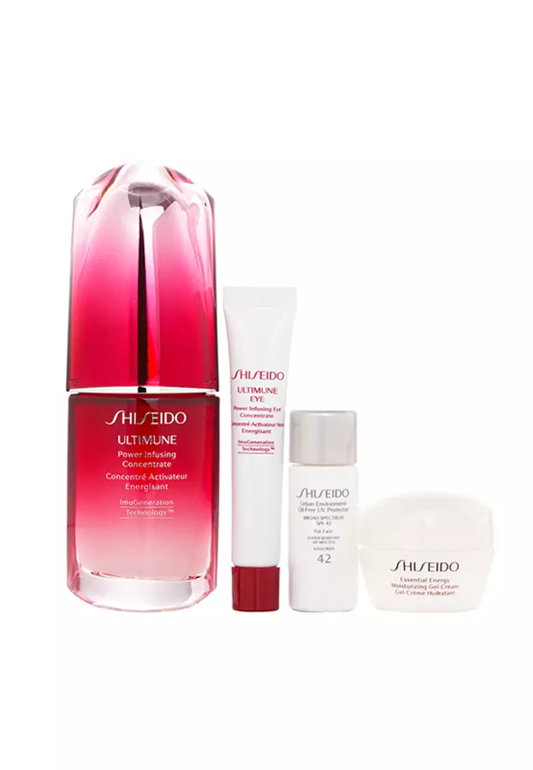 SHISEIDO - Ultimate Hydrating Glow Set: Ultimune Power Infusing Concentrate 30ml + Moisturizing Gel Cream 10ml + Eye Concentrate 5ml + SPF 42 Sunscreen 7ml 4pcs.