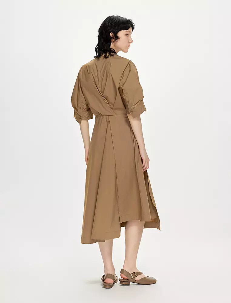 Plain Weave X-Line Loose Everyday Casual Short Sleeve Dress