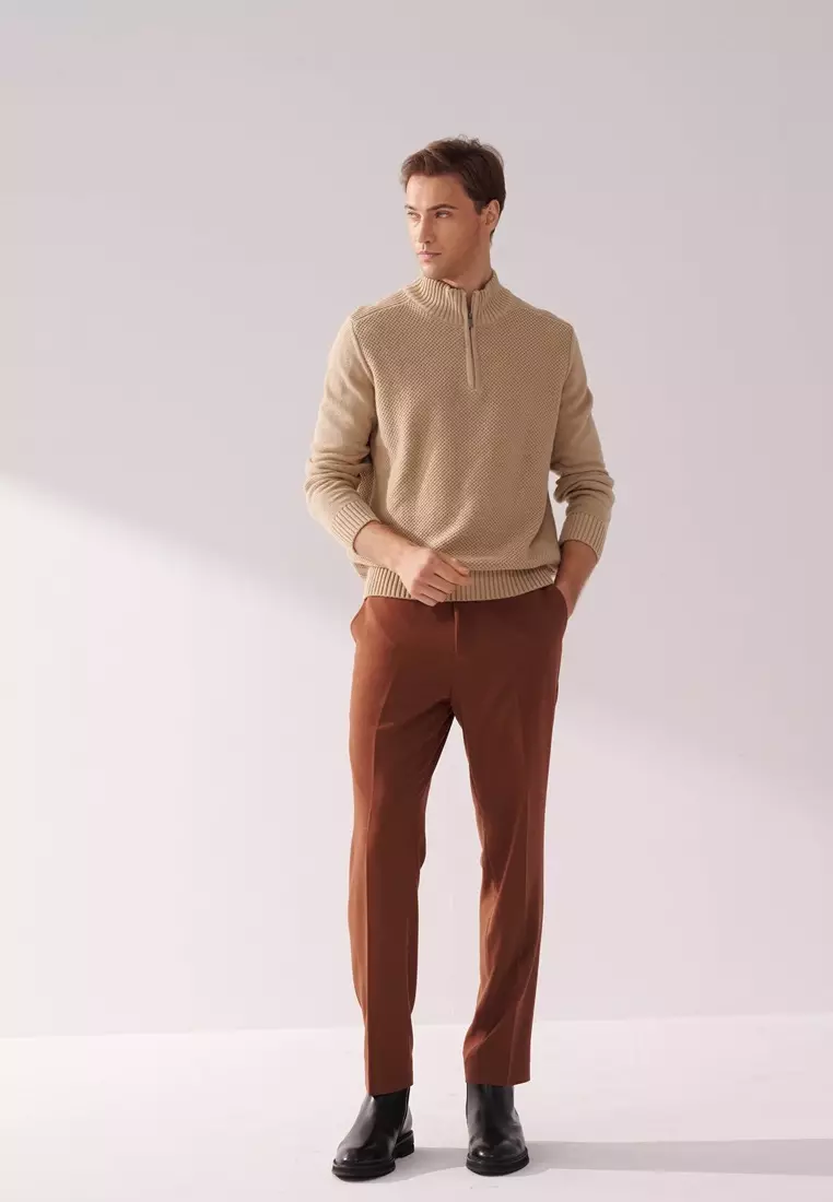 Light Khaki Quarter-Zip Sweater