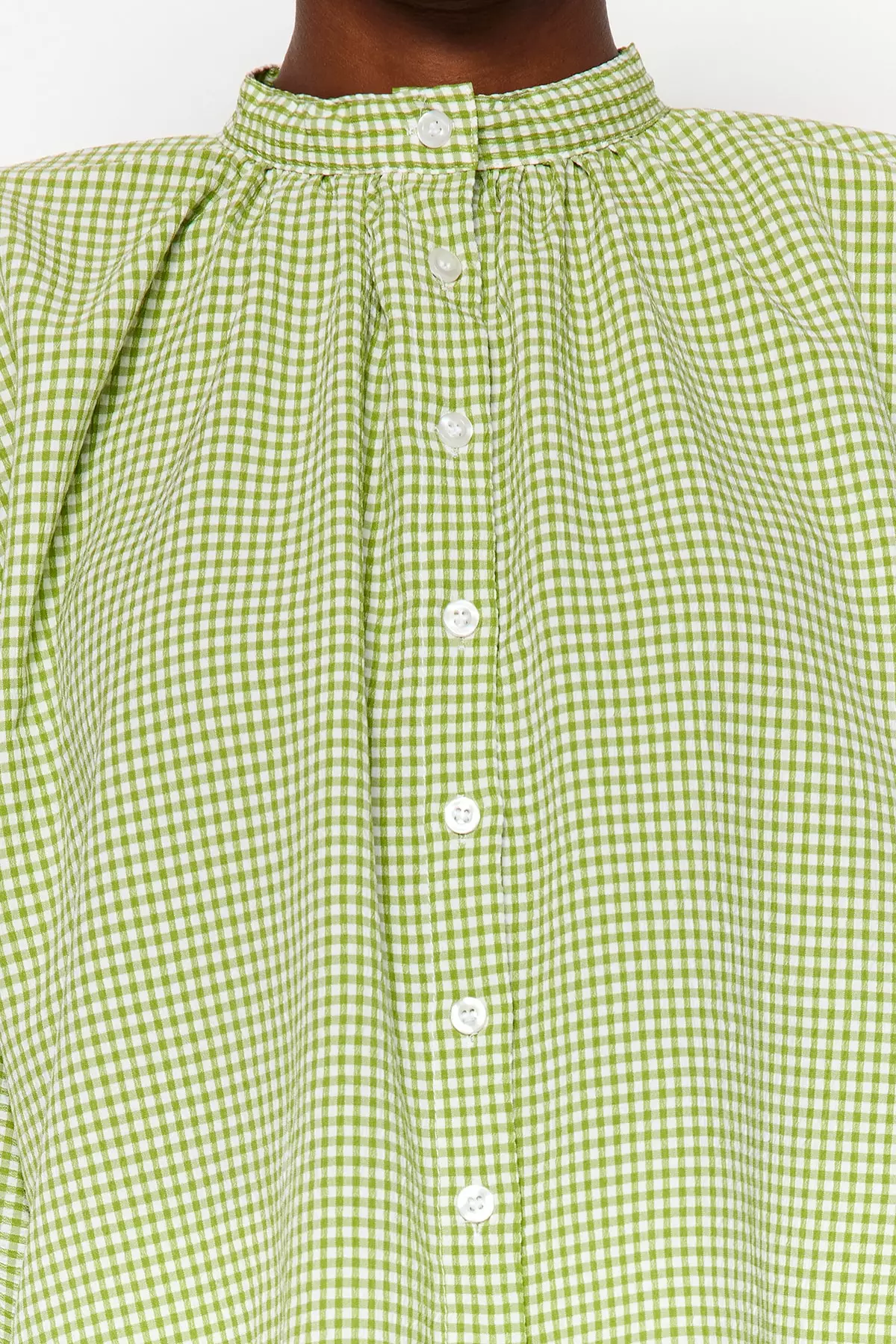 Plaid Puff Sleeves Blouse