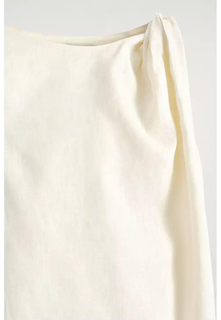 TWIST-DETAIL LINEN MINI DRESS