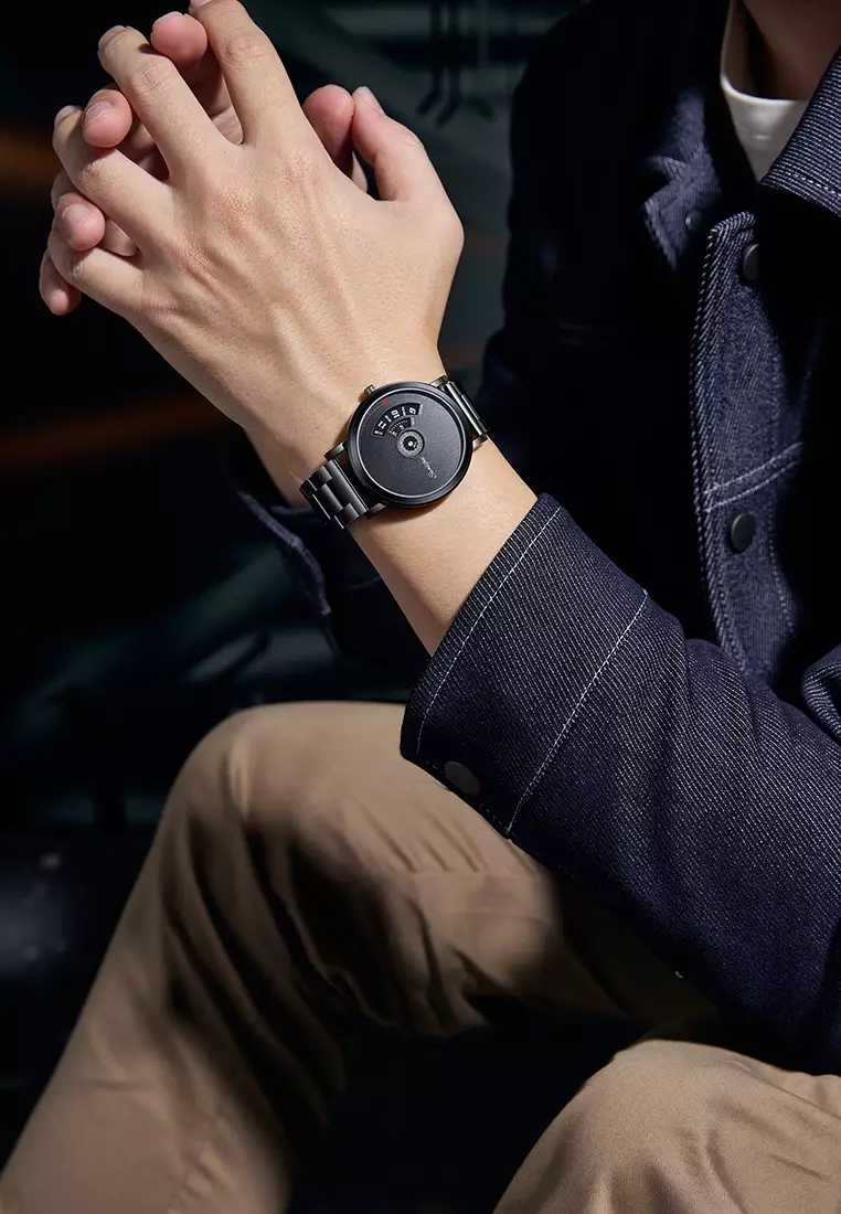 Jam Tangan Pria Quartz Kalender Kasual Tali Stainless Steel Jam Tangan Cowok 3173