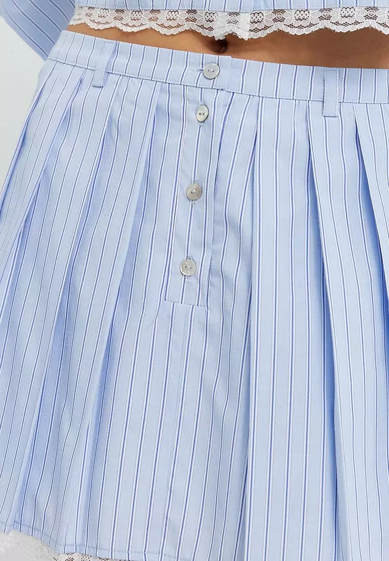 Striped Lace Trim Skirt - Light Blue