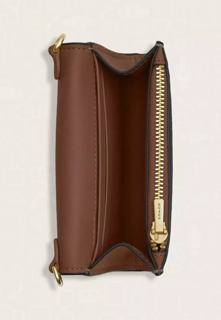 Coach Mini Envelope Wallet With Strap In Signature Canvas Khaki Saddle