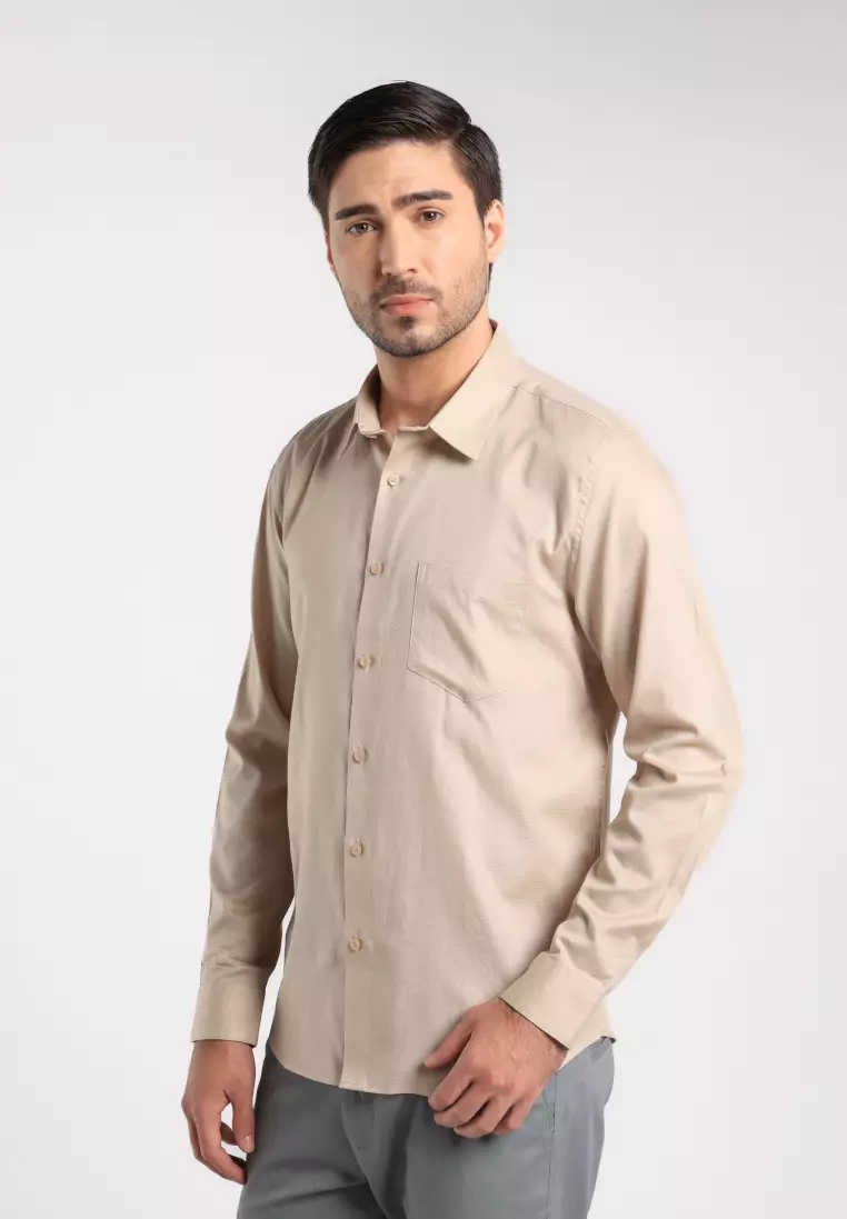 MOC - Kemeja Polos Pria Lengan Panjang Nicola - Khaki